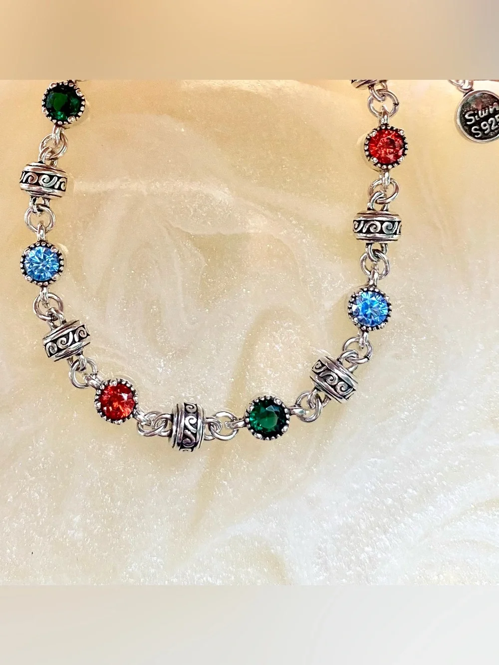 Sterling Multicolor Crystal Bracelet Red, Green & Blue